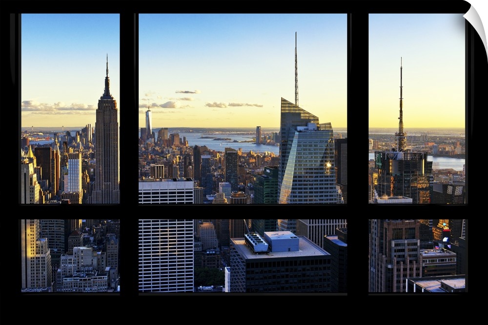 New York skyline in the early evening, with a faux window pane effect.