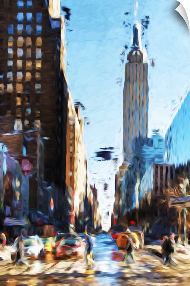 Painterly photograph of NYC taxis.