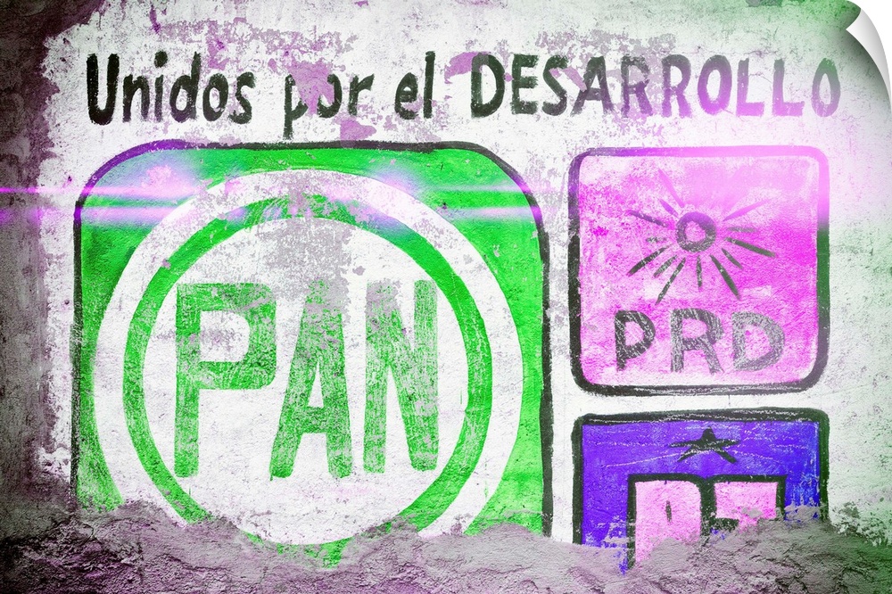Close-up photograph of PAN (The National Action Party) colorful street art. From the Viva Mexico Collection.