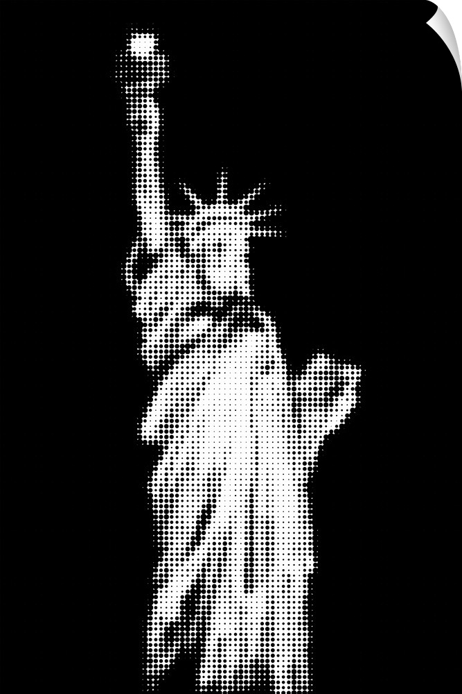 Artistic photograph of the Statue of Liberty with a black and white pixel grain filter over the image.
