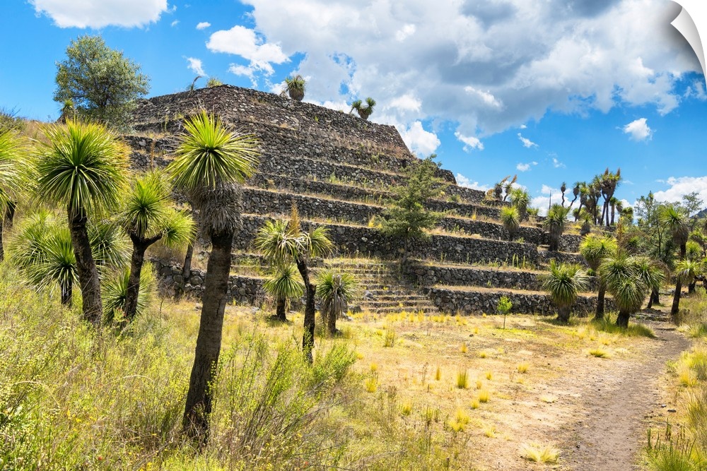 Photograph of the Pyramid of Cantona located in Puebla, Mexico. From the Viva Mexico Collection.