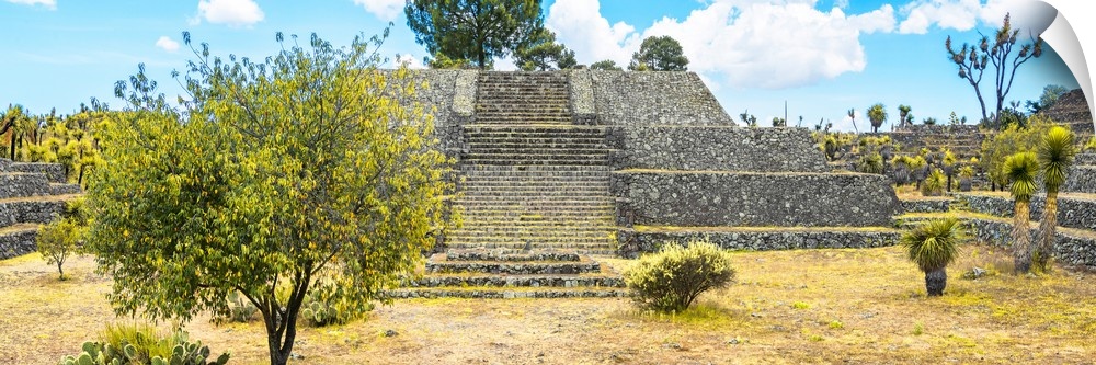 Panoramic photograph of a pyramid a the Cantona Archaeological Ruins, Puebla, Mexico. From the Viva Mexico Panoramic Colle...