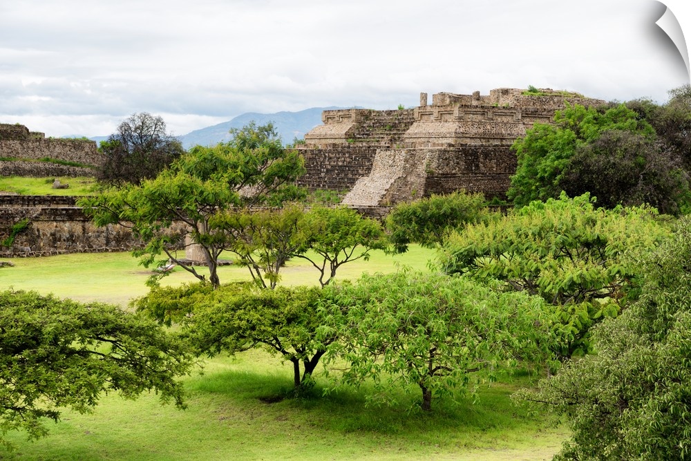 Photograph of ancient pyramids at Monte Alban archaeological site in Oaxaca, Mexico. From the Viva Mexico Collection.