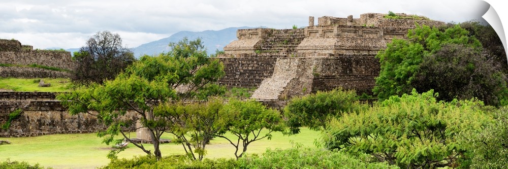 Panoramic photograph of ancient pyramids at Monte Alban archaeological site in Oaxaca, Mexico. From the Viva Mexico Collec...