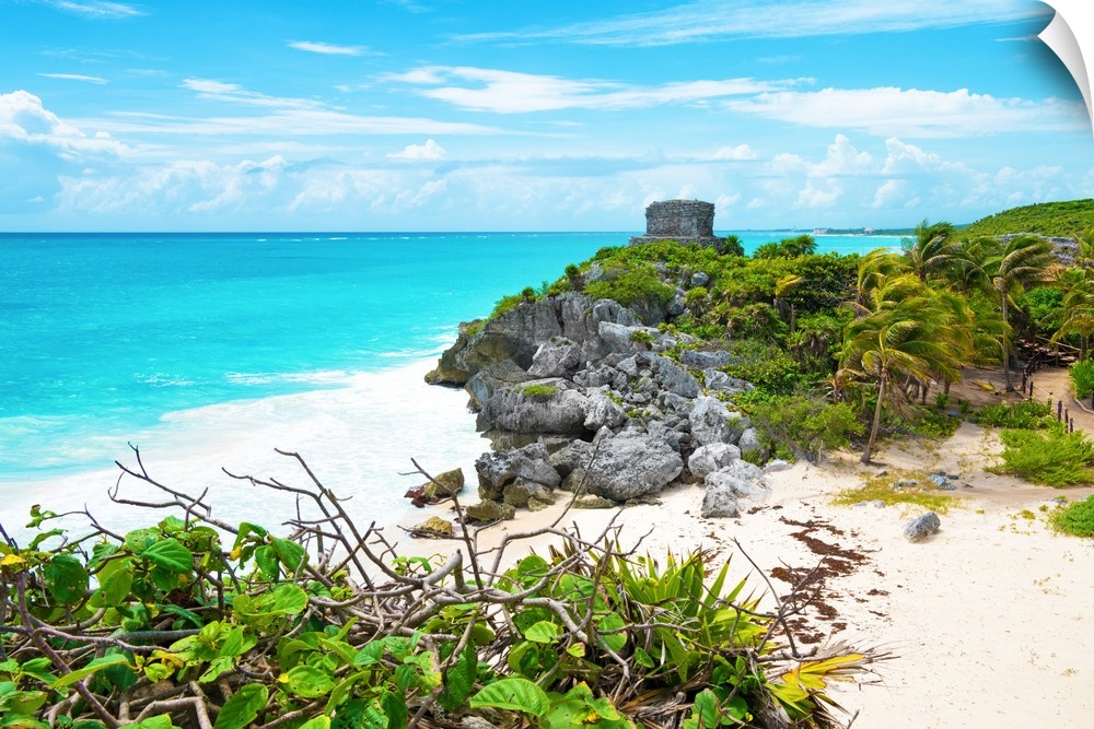 Photograph the Tulum ruins along the Caribbean coastline, Mexico. From the Viva Mexico Collection.