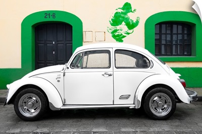 White VW Beetle Car and Green Graffiti