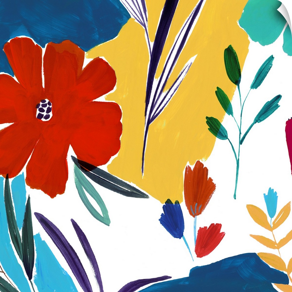 Brightly colored abstracted flowers.