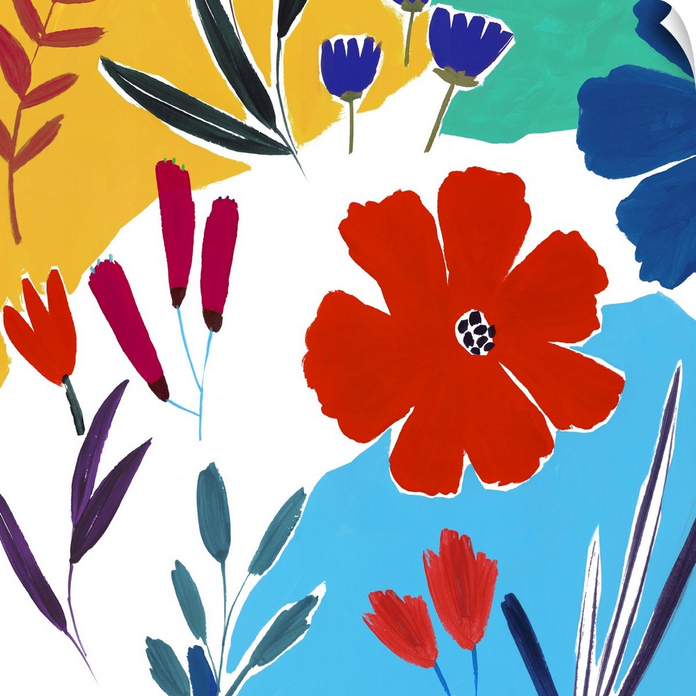 Brightly colored abstracted flowers.