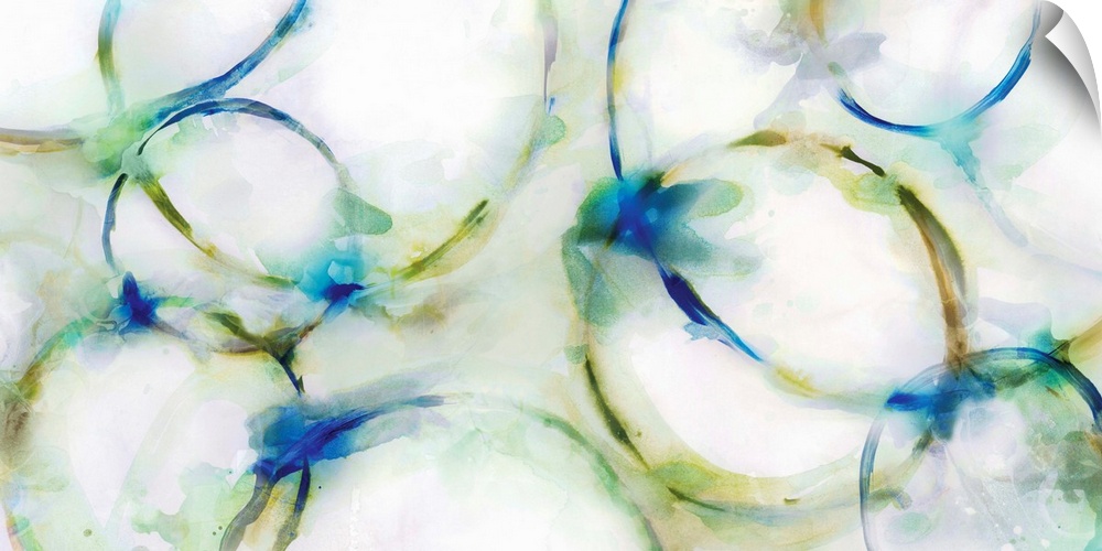 Large abstract painting of distorted circular shapes that fade into the white background.