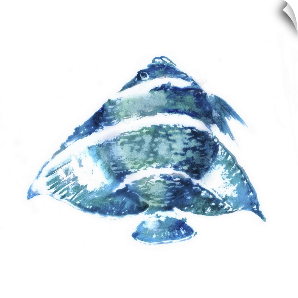 Blue-toned watercolor painting of a tropical fish on white.