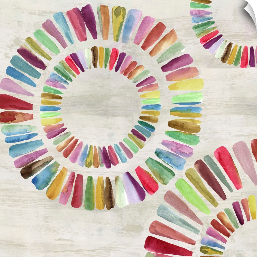 Colorful rainbow paint strokes in rings.
