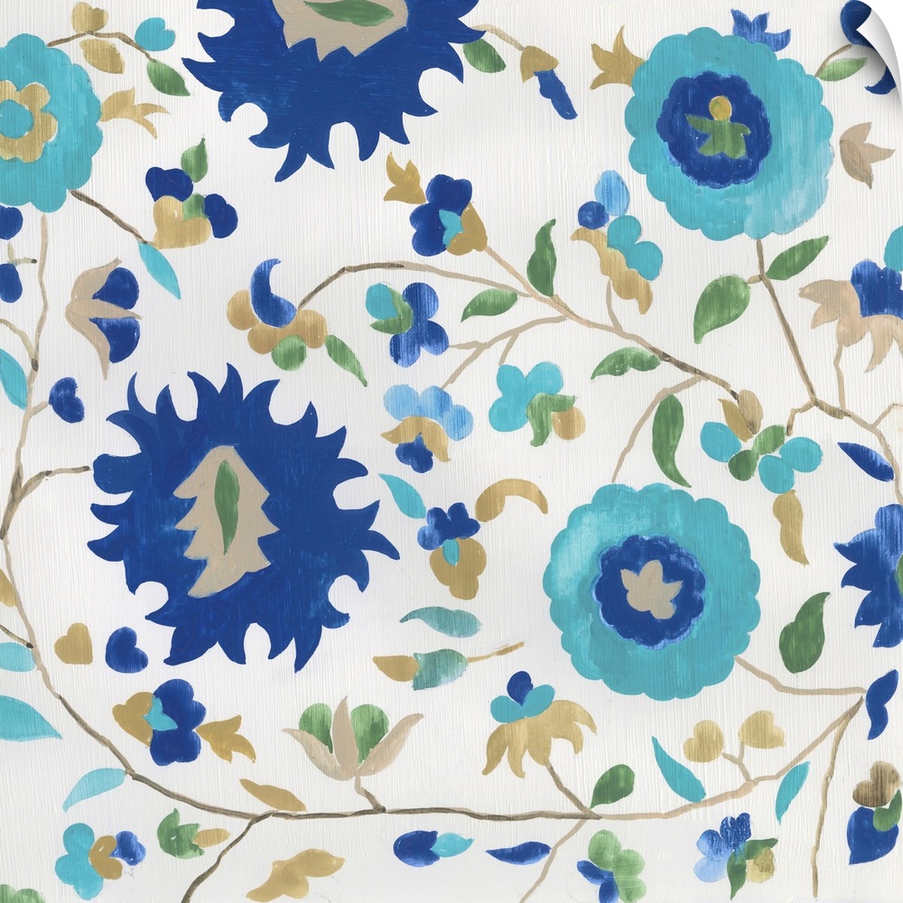 Floral pattern in various blues..