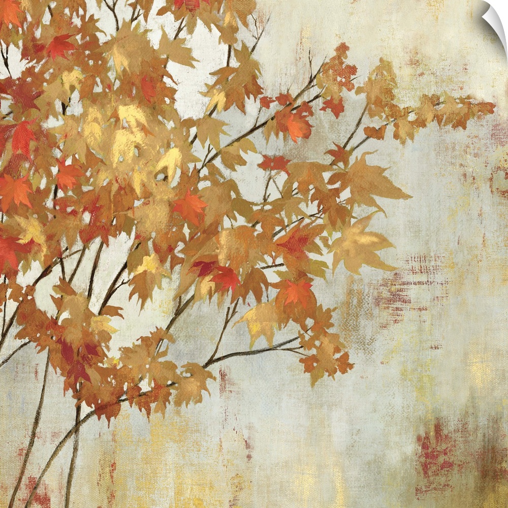 Contemporary home decor artwork of golden foliage against a neutral background.