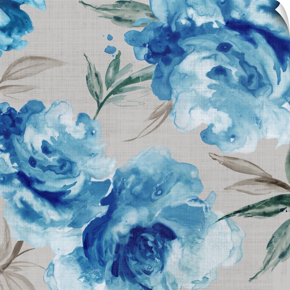 Blue rose pattern on a neutral background.