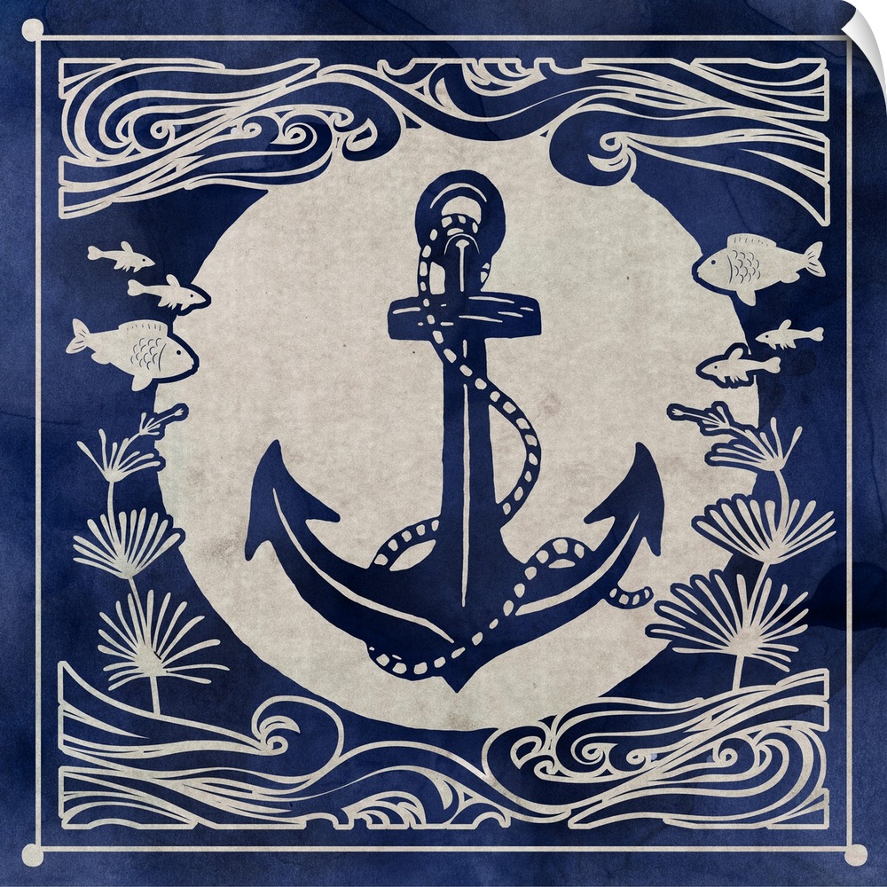 Contemporary stylized home decor artwork with a nautical theme.