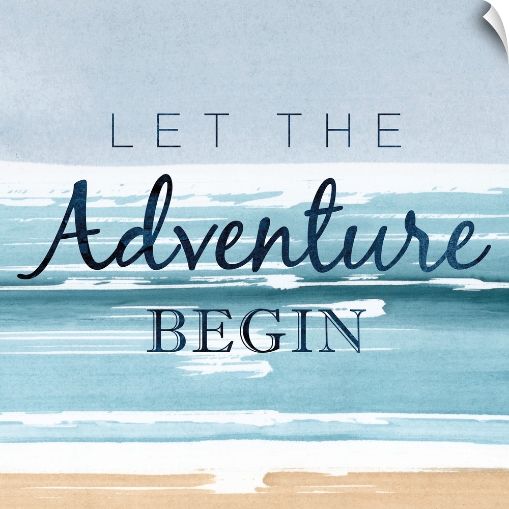 Watercolor painting of a seascape with "Let the Adventure Begin."