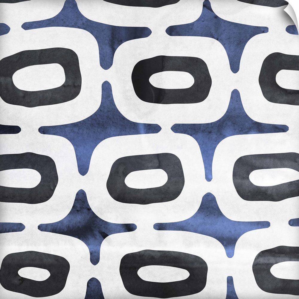 Contemporary home decor art of a blue and white abstract pattern.