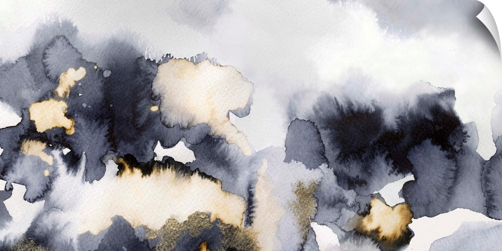 Abstract artwork with different shades of gray and gold.