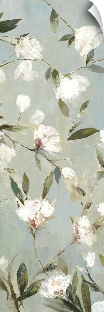 Contemporary artwork of small magnolia flowers on grey.