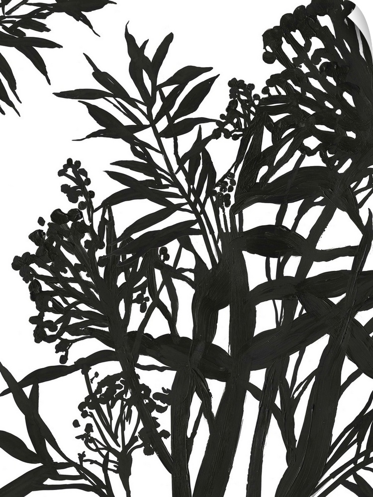 Vertical painting of a flower arrangement in black and white.