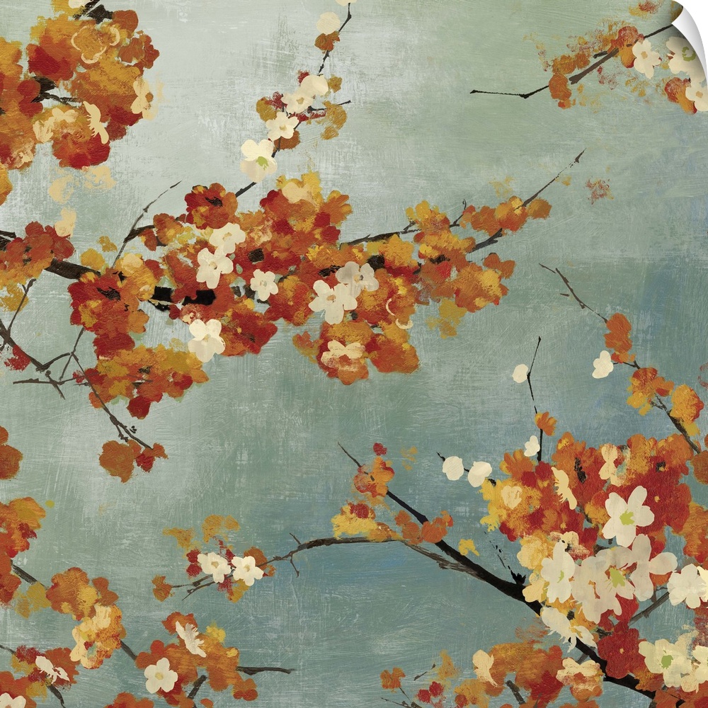 Contemporary painting of a autumn foliage blossoming on the branches of a tree.