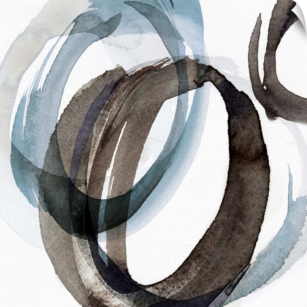 Contemporary home decor artwork of a watercolor circles against a white background.