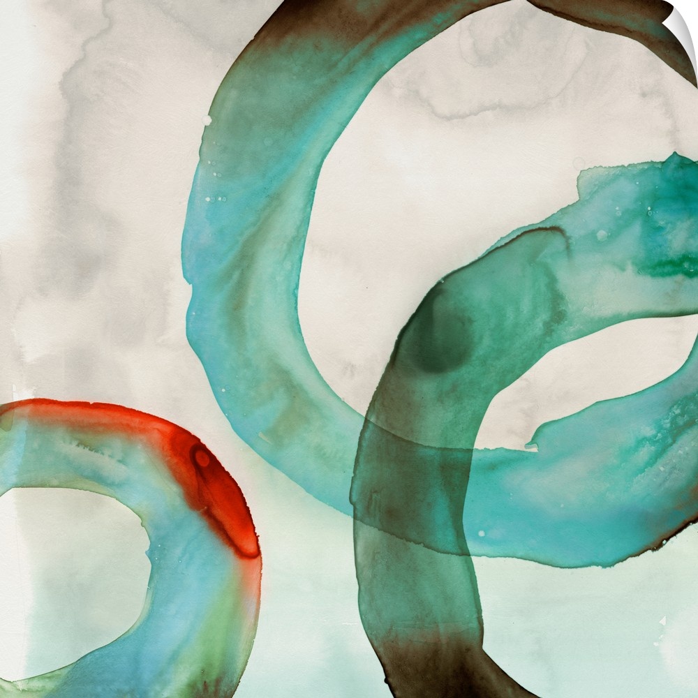 Abstract artwork with watercolor rings in teal.