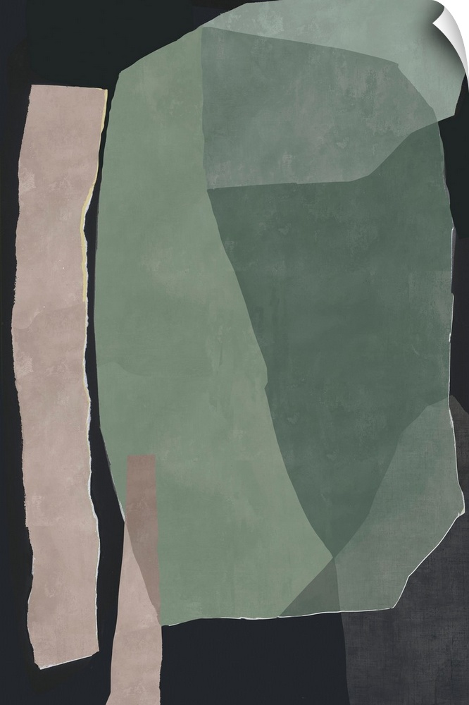 A contemporary abstract art piece in bold neutrals that resemble torn pieces of paper