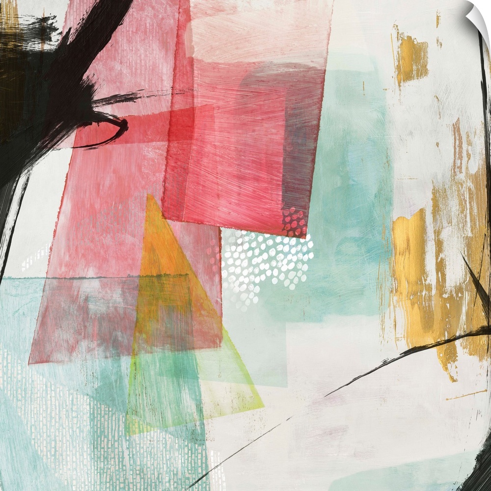 Abstract artwork in overlapping shades of pink and teal.