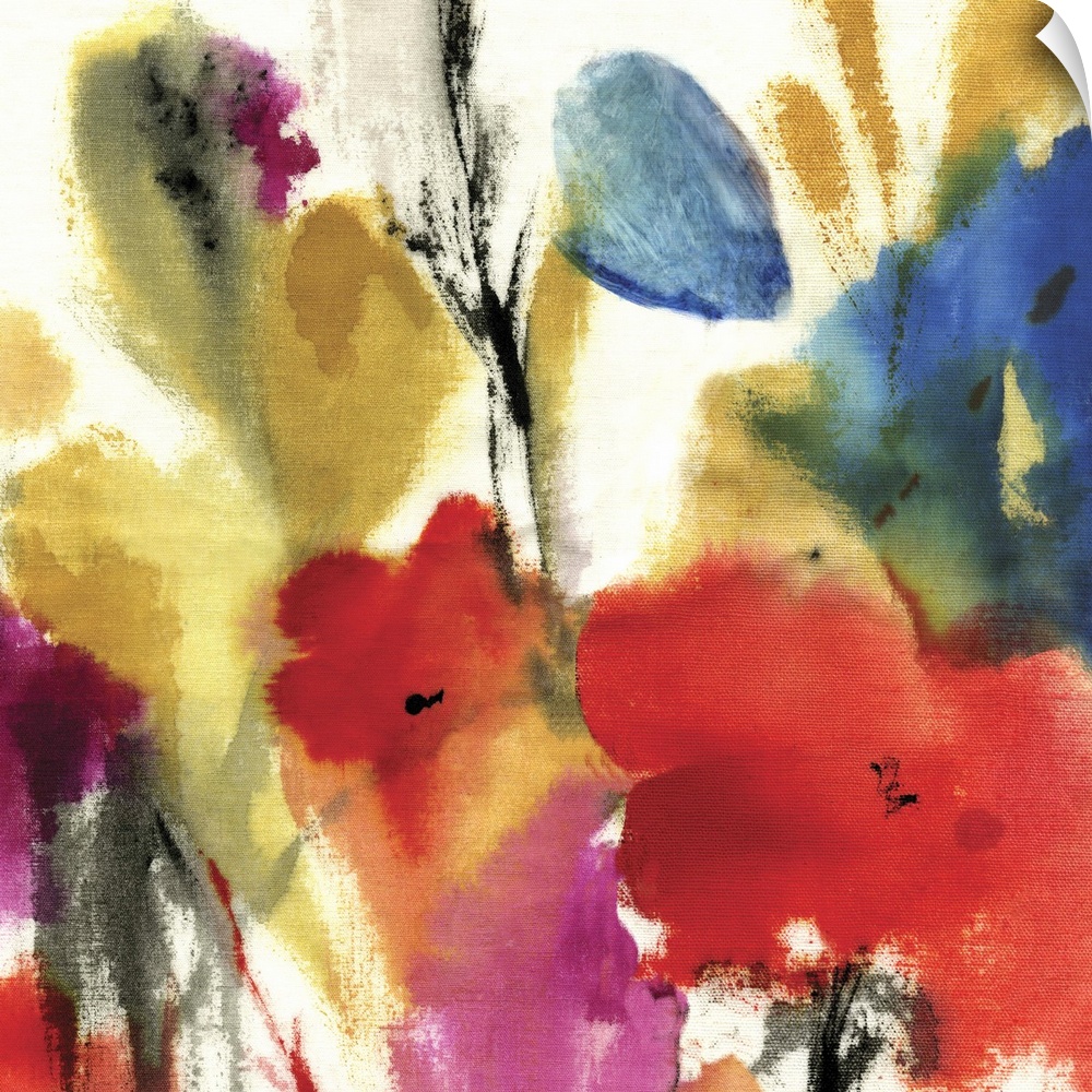 Contemporary watercolor home decor artwork of flowers against a neutral background.