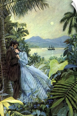 Romantic Couple with Moon at Night