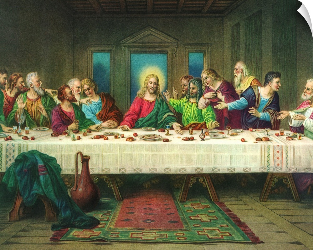 Religious painting depicting Jesus and the last supper.
