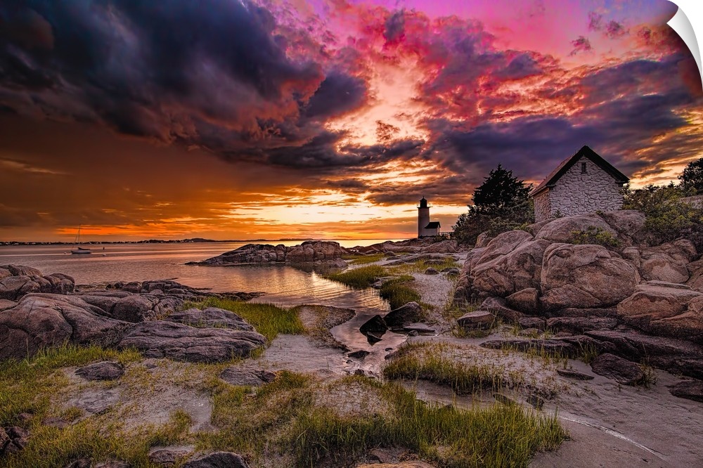 Annisquam Harbor Light at sunset, Massachusetts.