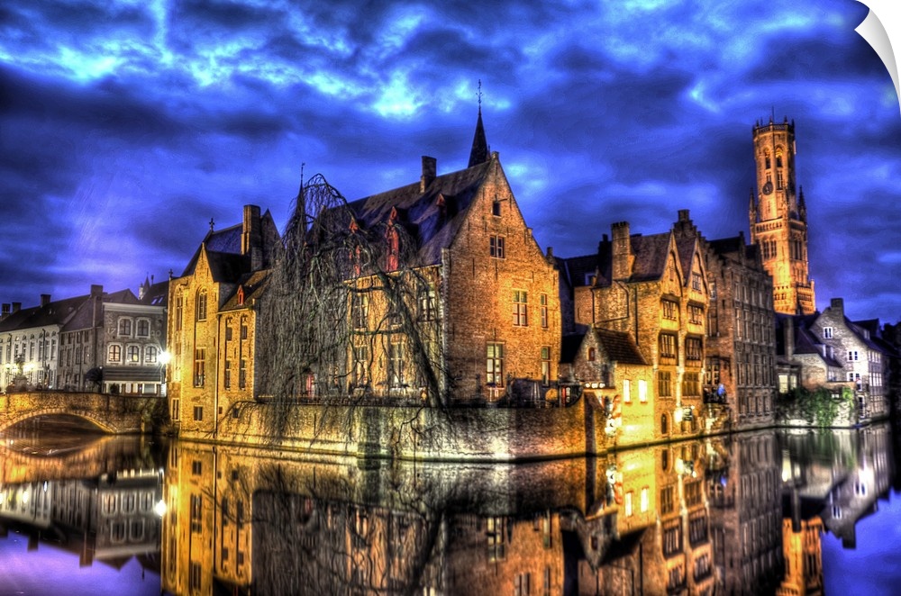 A fantastic view point of the Belfry tower in Bruges and the canal.