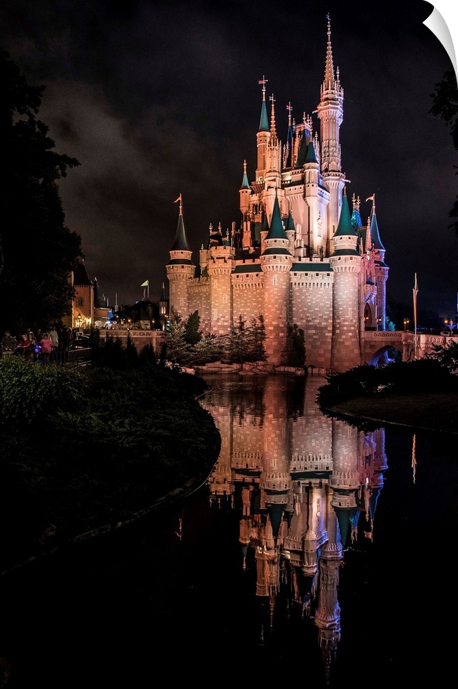 Cinderella's Castle at Walt Disney World in Orlando, Florida, at night.