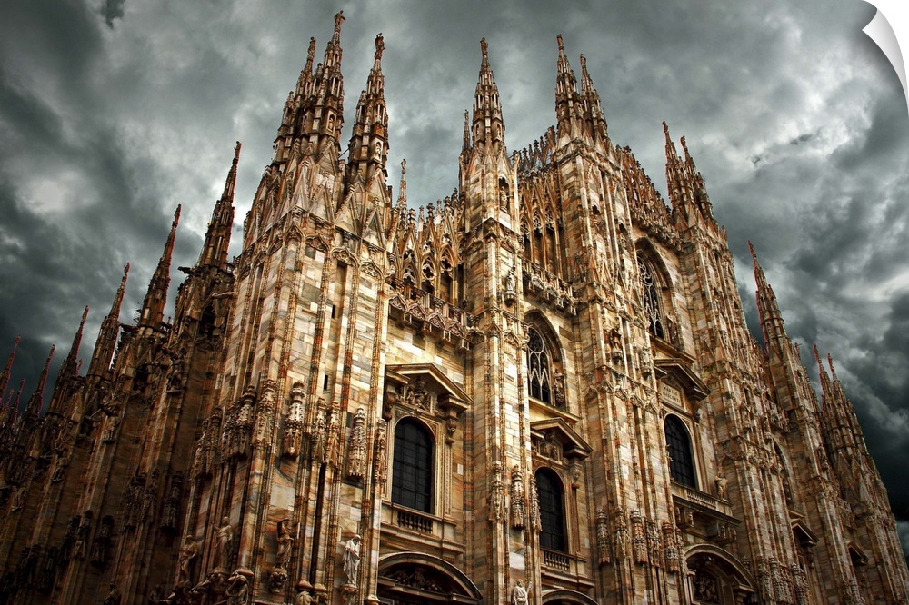 Cathedral under a stormy sky, Milan, Italy.