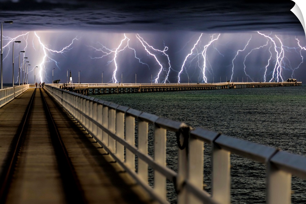Busselton Jetty, Western Australia, during an intense lightning storm.