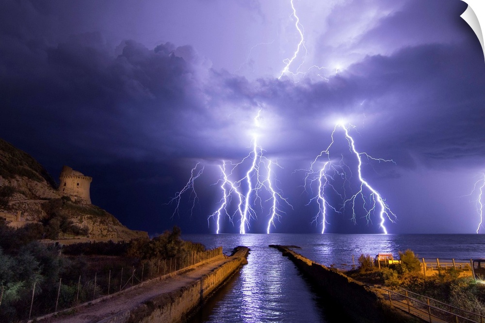 Lightning storm over the ocean near Torre Paola, Italy.