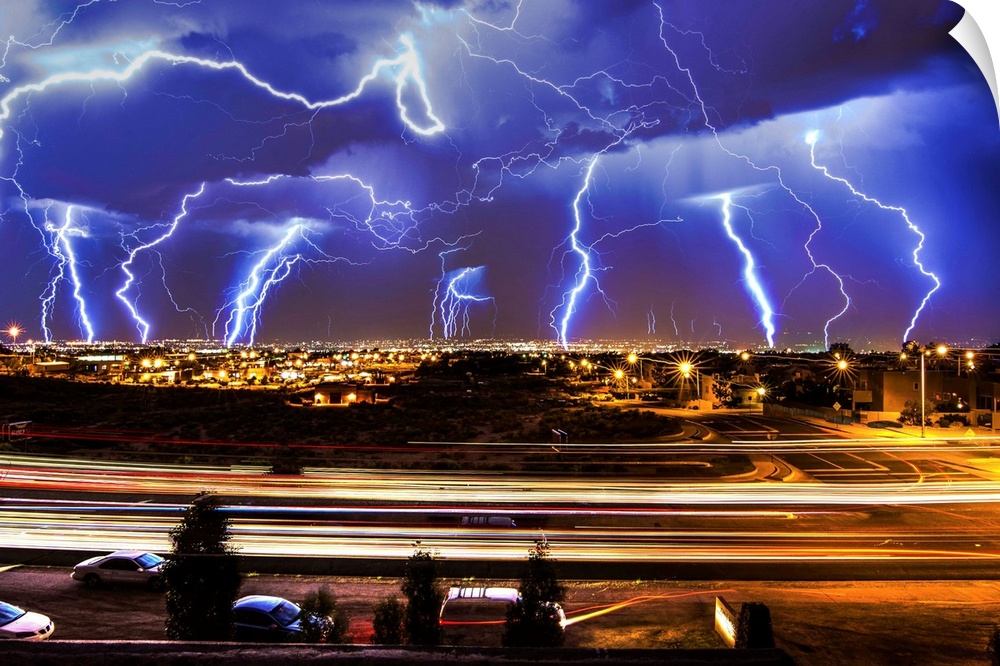 Multiple exposures of a lightning storm over New Mexico.