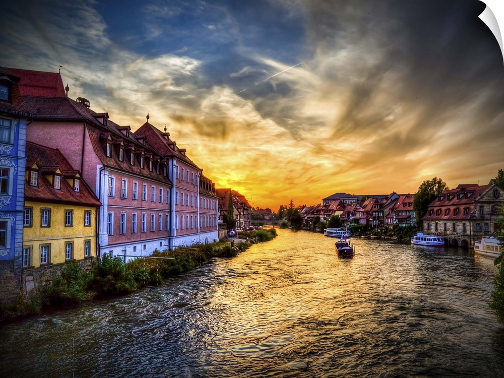 Little Venice at Bamberg, Germany, at sunset.