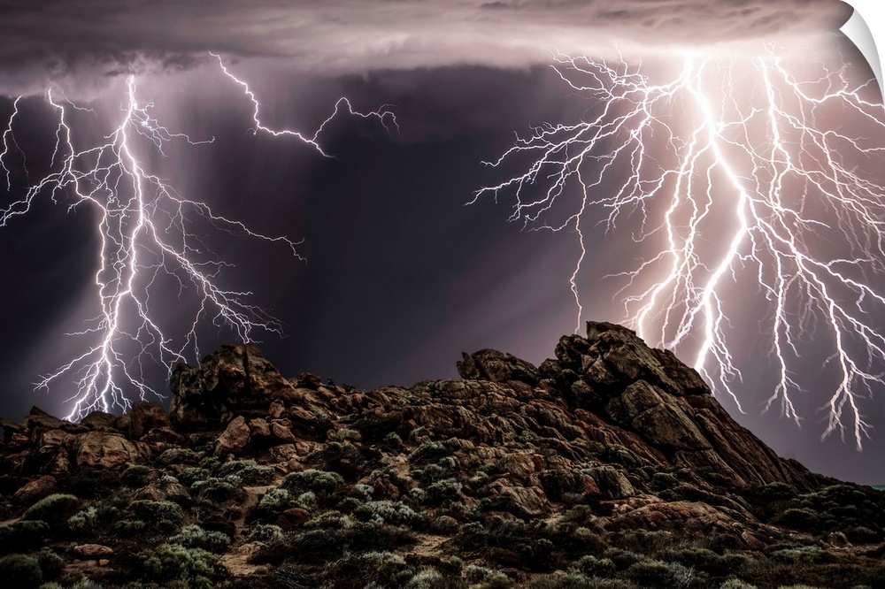 Several lightning strikes during a thunderstorm over Western Australia.