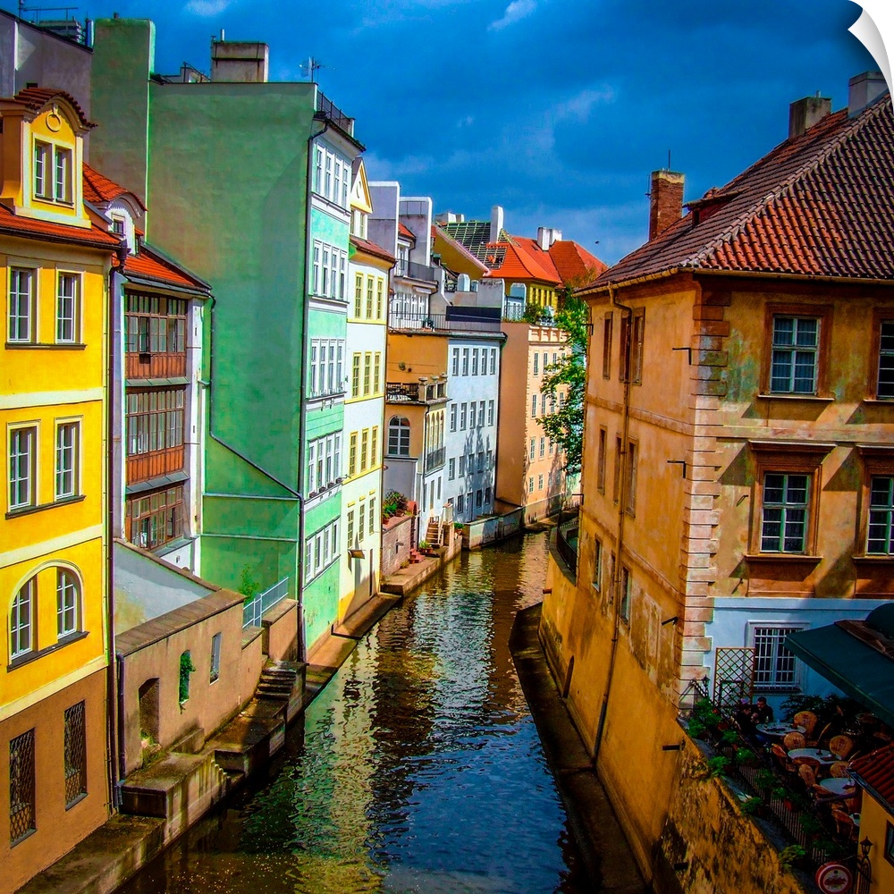 Colorful buildings along the canal in Prague.