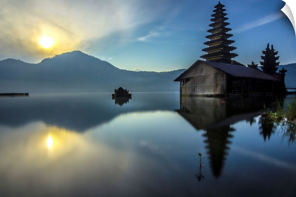 A beautiful scenery from the lakeside of a temple, Bali.