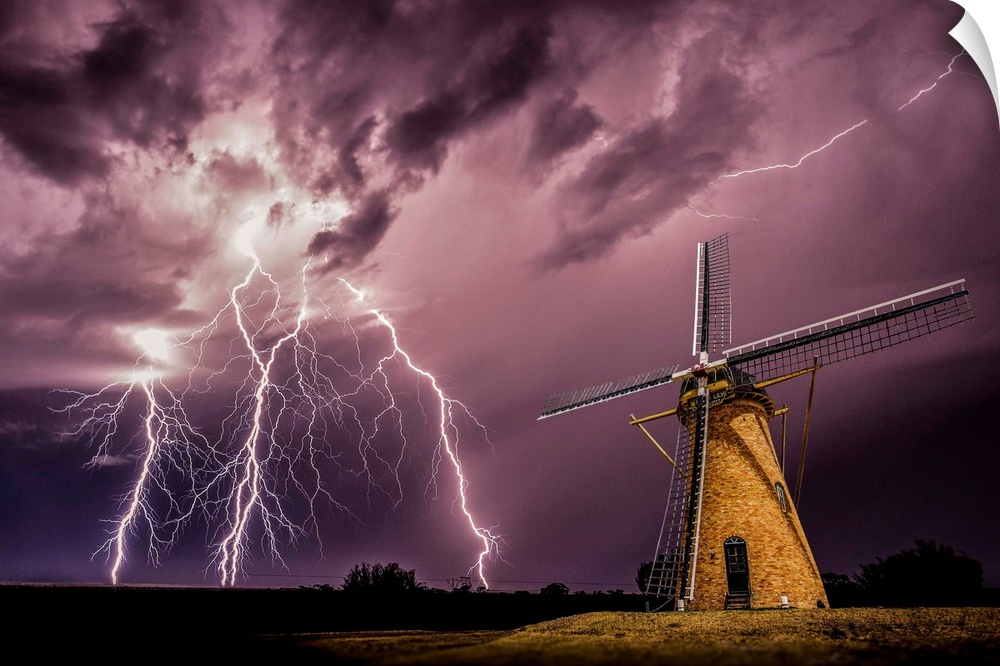 Lightning storm over a windmill in Western Australia.