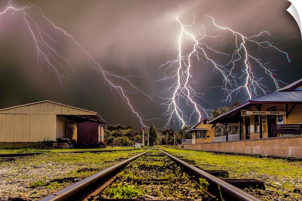 Lightning over Whiteman Park Train station, Perth, Western Australia.