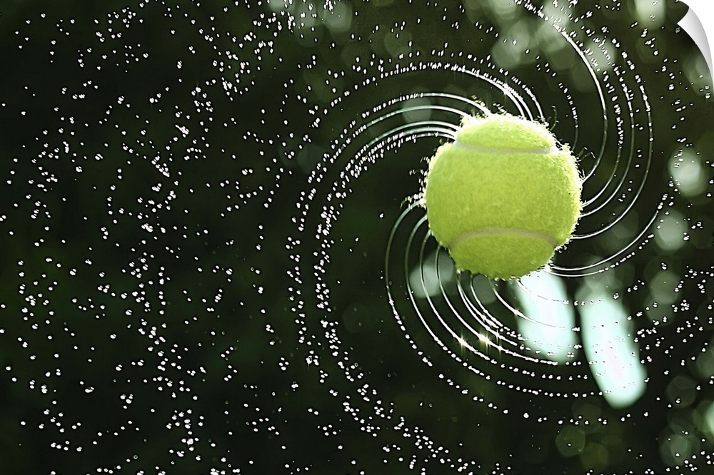 Tennis ball soaked in water thrown with a top spin.