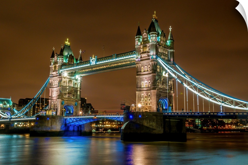 Tower Bridge, London on a wet, cold January evening.