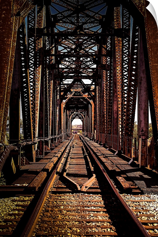 Train tracks over a trestle bridge.
