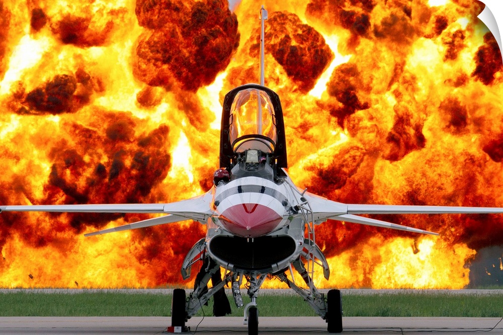 Wall of Fire behind a Thunderbird at the 2014 Rockford Airfest.