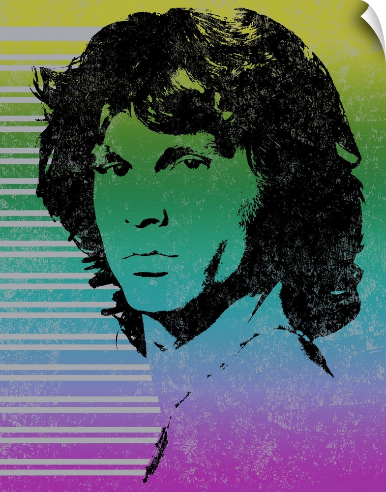Colorful illustration of Jim Morrison with gray lines running horizontally on the side.